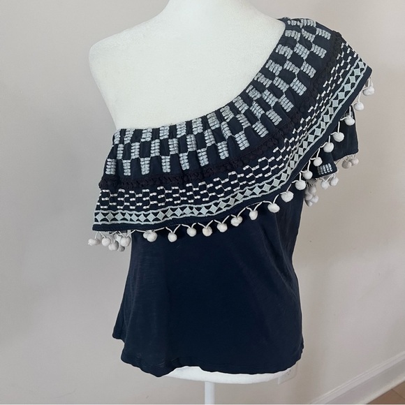 By Anthropologie Pom-Tassel One-Shoulder Top | Size Medium| - Picture 5 of 10
